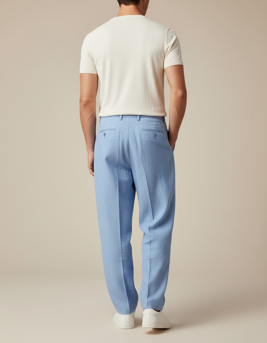 Pantalon Baggy Bleu Ciel Lin Droit Ample Homme - vue 2