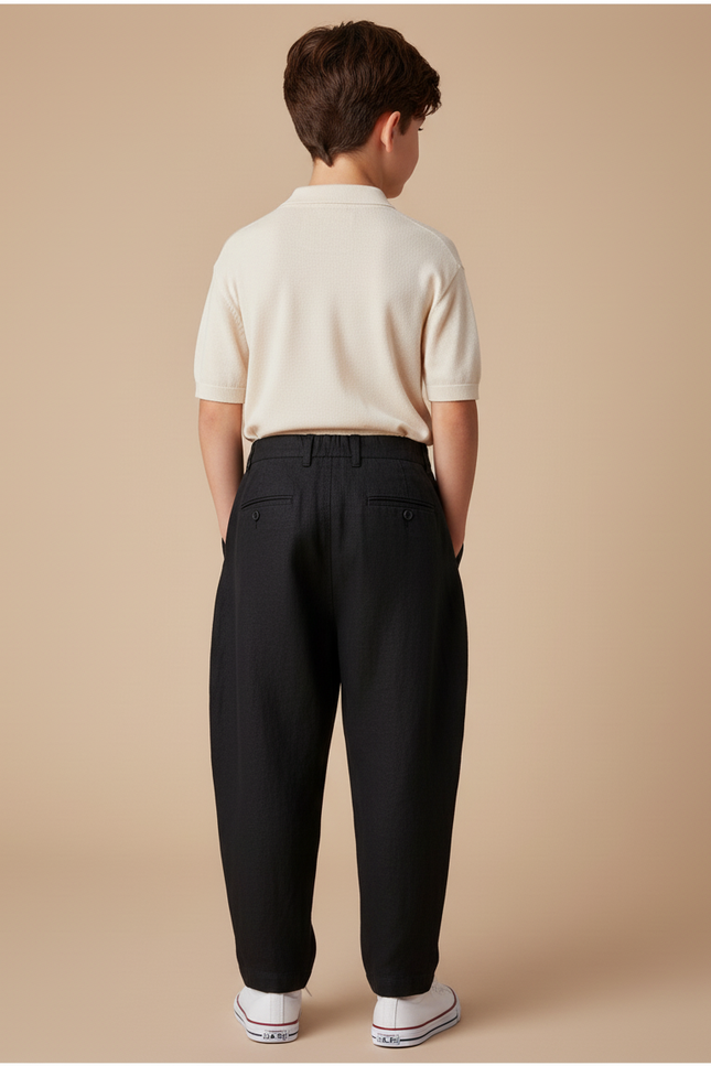 Pantalon Baggy Noir Lin Plissé Décontracté Enfant - vue 2
