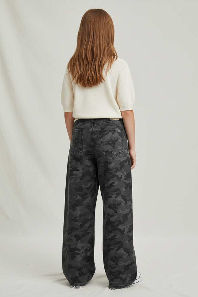 Pantalon Baggy Camouflage Gris Ample Large Décontracté - Jean - vue 2