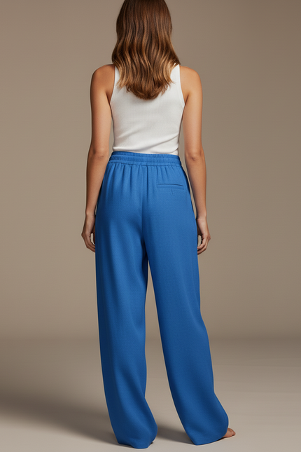Pantalon Baggy Bleu Roi Ample Fluide Cordon Décontracté - Lin - vue 2