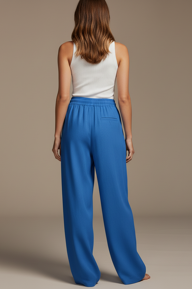 Pantalon Baggy Bleu Roi Ample Fluide Cordon Décontracté - Lin - vue 2