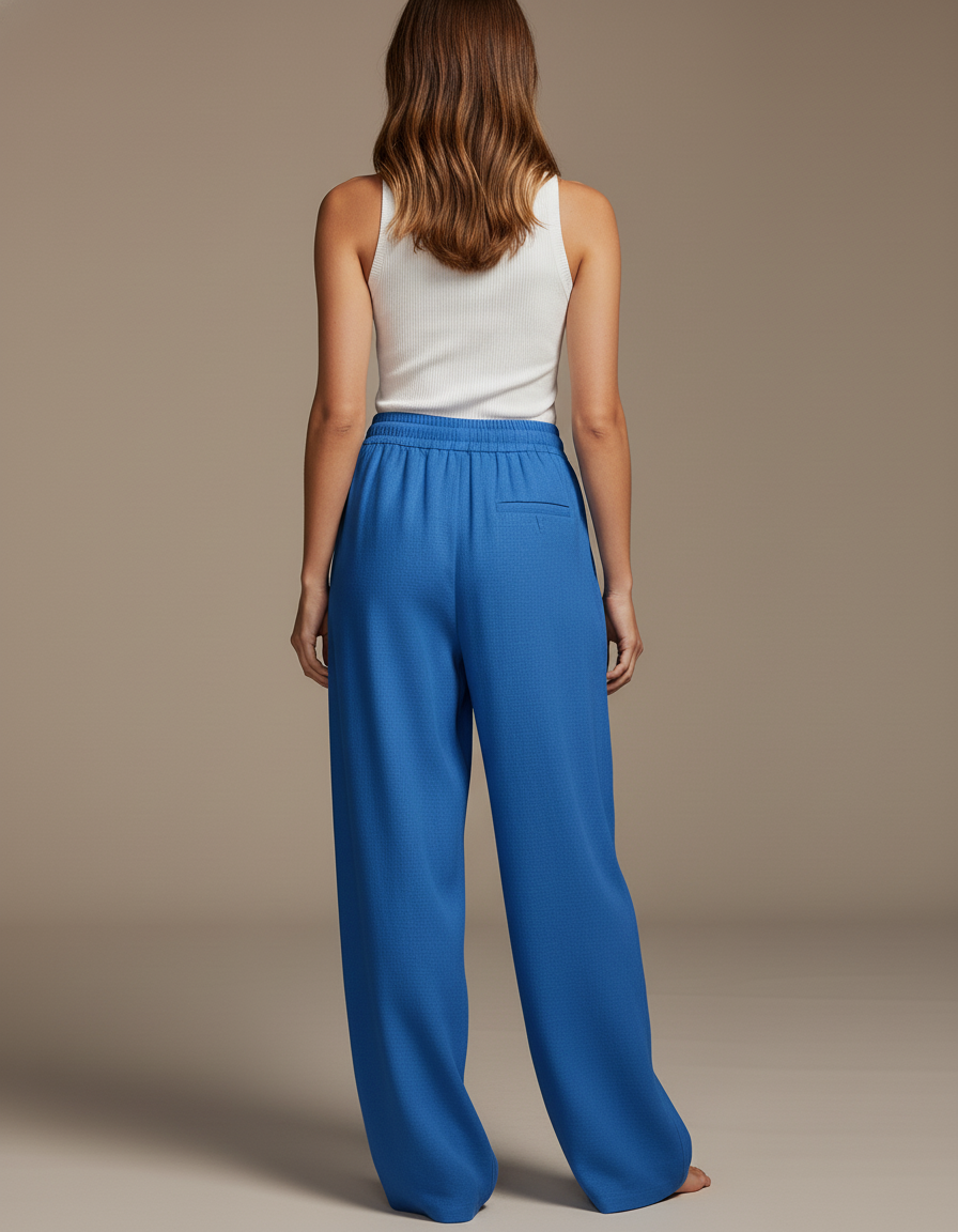 Pantalon Baggy Bleu Roi Ample Fluide Cordon Décontracté - Lin - vue 2
