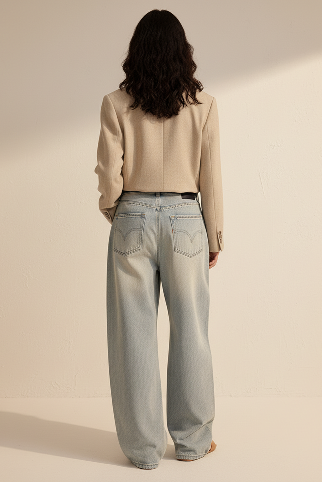 Pantalon Baggy Jean Bleu Délavé Ample Large - vue 2