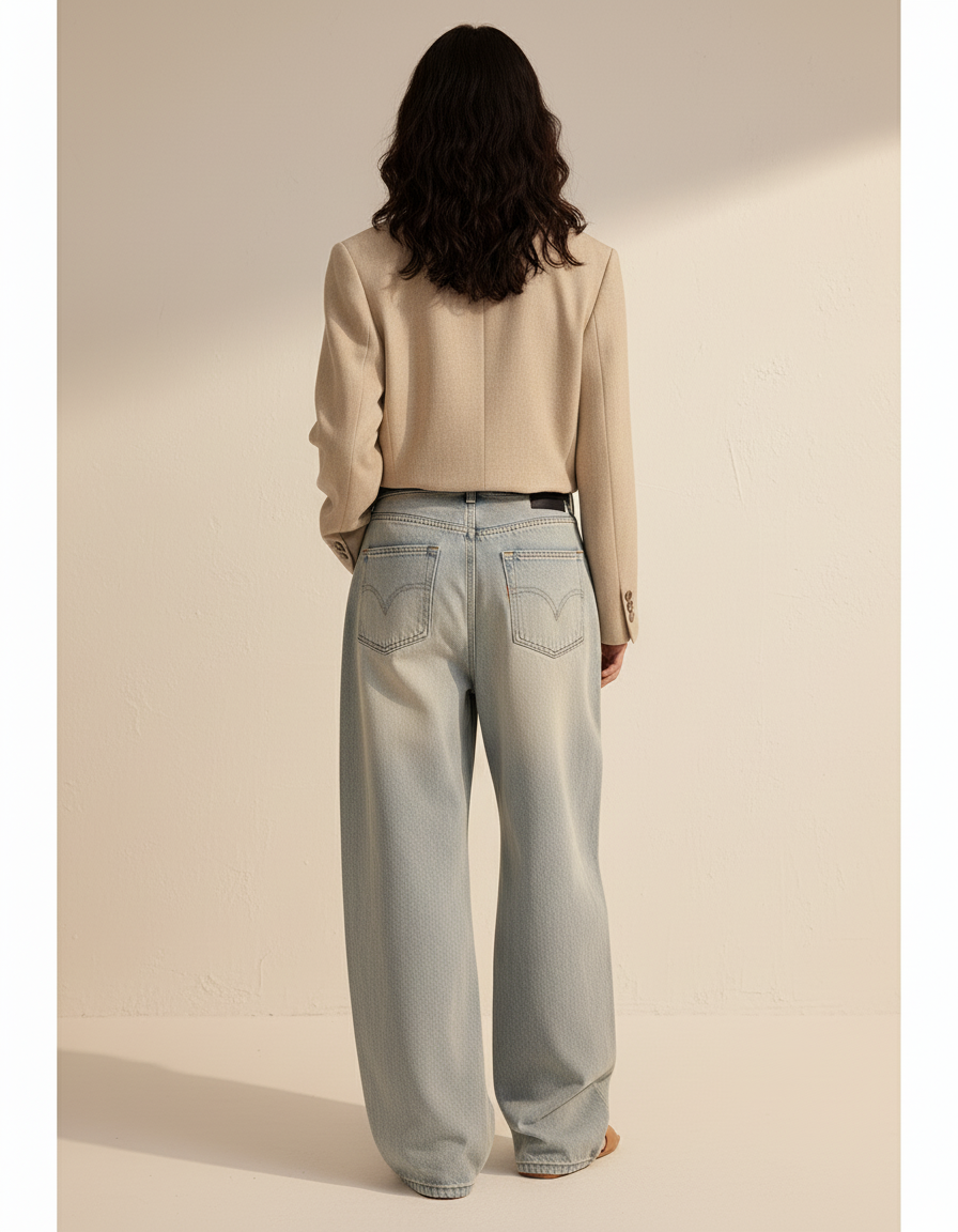 Pantalon Baggy Jean Bleu Délavé Ample Large - vue 2