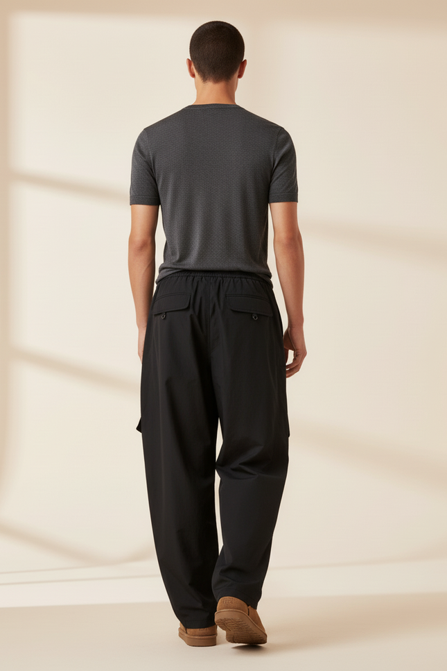 Pantalon Baggy Noir Ample Fluide Sport Décontracté - Polyester - vue 2