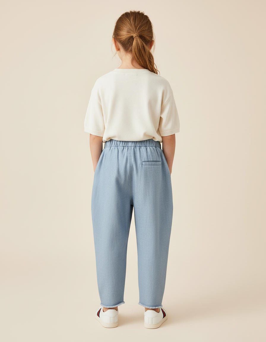 Pantalon Baggy Denim Cœurs Noirs Fille Ample - Bleu Jean - vue 2