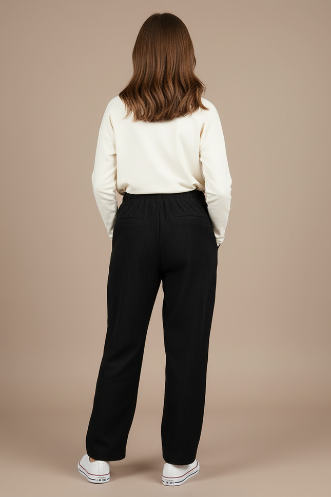 Pantalon Baggy Noir Côtelé Ample Décontracté Fille - Cordé - vue 2