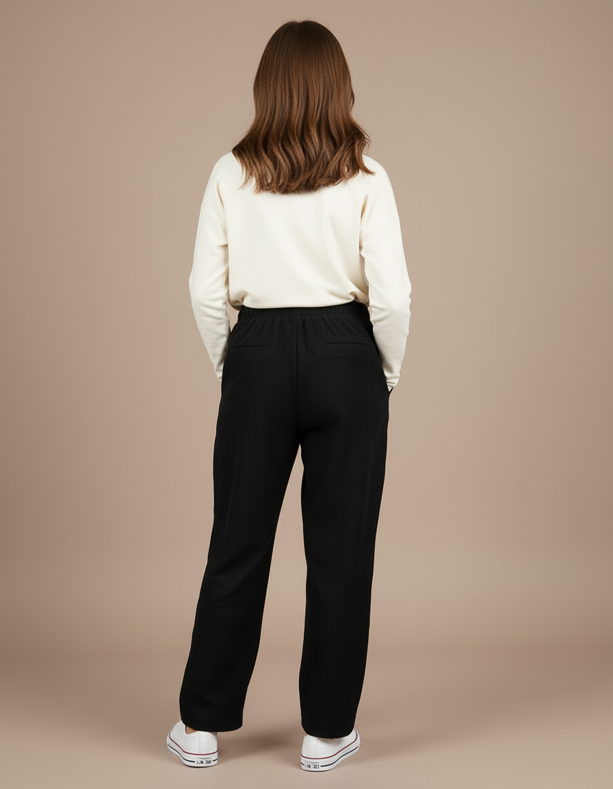 Pantalon Baggy Noir Côtelé Ample Décontracté Fille - Cordé - vue 2