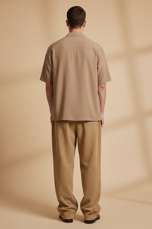 Pantalon Baggy Côtelé Ample Décontracté Homme Beige - Cordé - vue 2