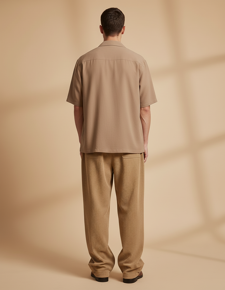 Pantalon Baggy Côtelé Ample Décontracté Homme Beige - Cordé - vue 2