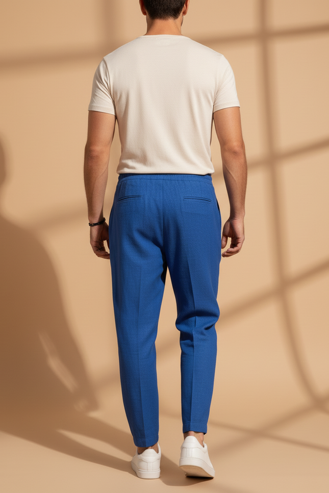 Pantalon Baggy Bleu Tissu Cordon Décontracté Homme - Lin - vue 2