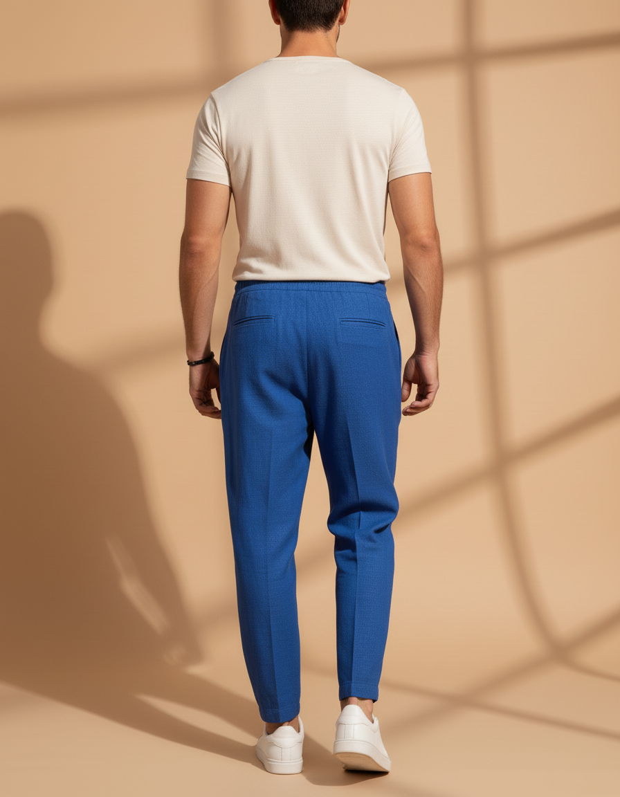 Pantalon Baggy Bleu Tissu Cordon Décontracté Homme - Lin - vue 2