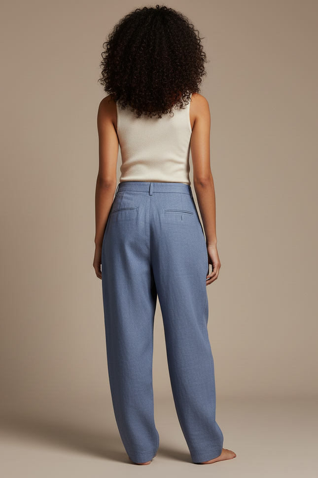 Pantalon Baggy Bleu Fluide Plissé Décontracté - Lin - vue 2