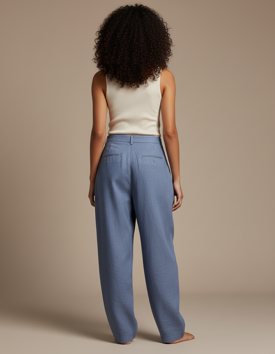 Pantalon Baggy Bleu Fluide Plissé Décontracté - Lin - vue 2