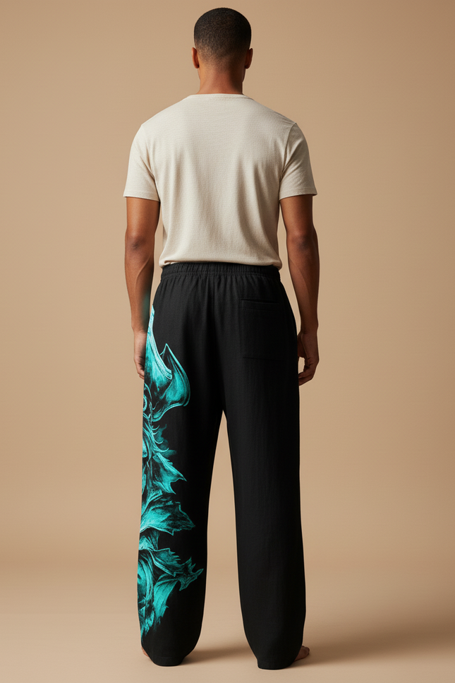 Pantalon Baggy Noir Crâne Pirate Turquoise Ample Homme - Coton - vue 2