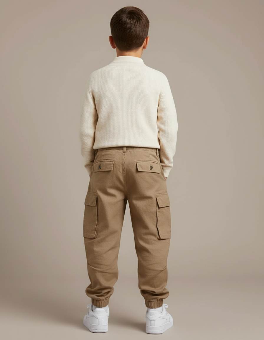 Pantalon Baggy Kaki Cargo Plissé Coton Enfant - vue 2