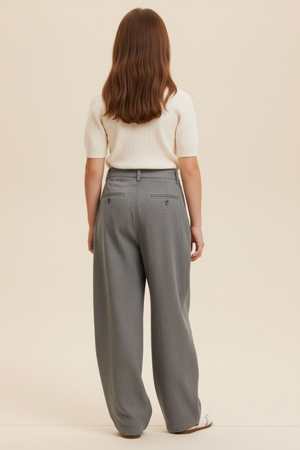 Pantalon Baggy Gris Plissé Ample Décontracté Enfant - Laine - vue 2