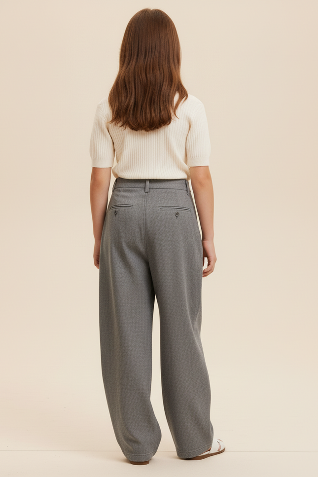 Pantalon Baggy Gris Plissé Ample Décontracté Enfant - Laine - vue 2