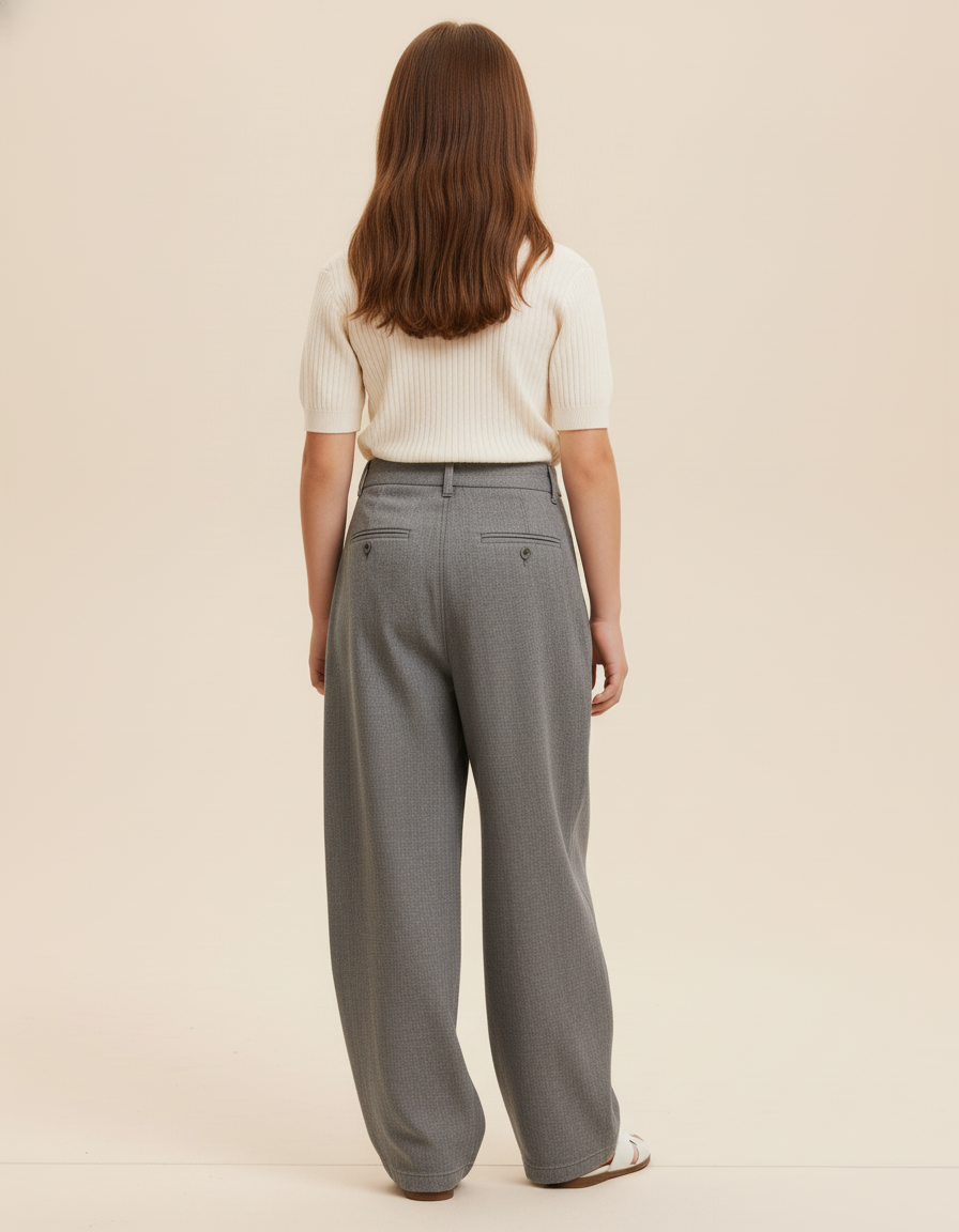Pantalon Baggy Gris Plissé Ample Décontracté Enfant - Laine - vue 2