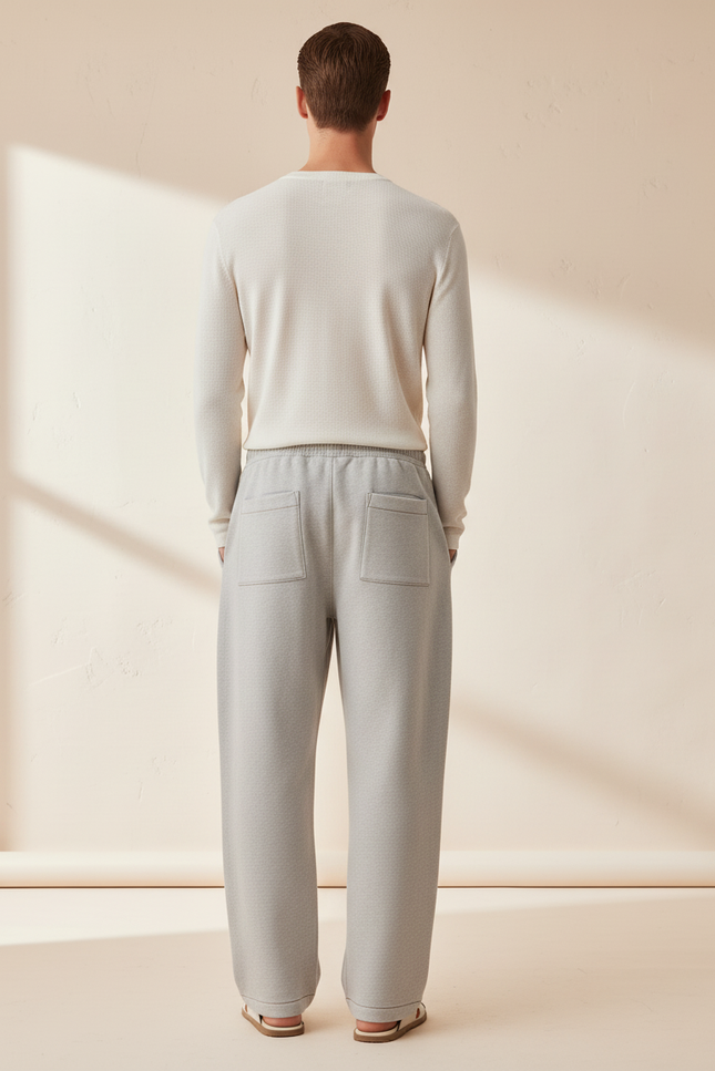 Pantalon Baggy Gris Clair Ample Molleton Brodé - vue 2