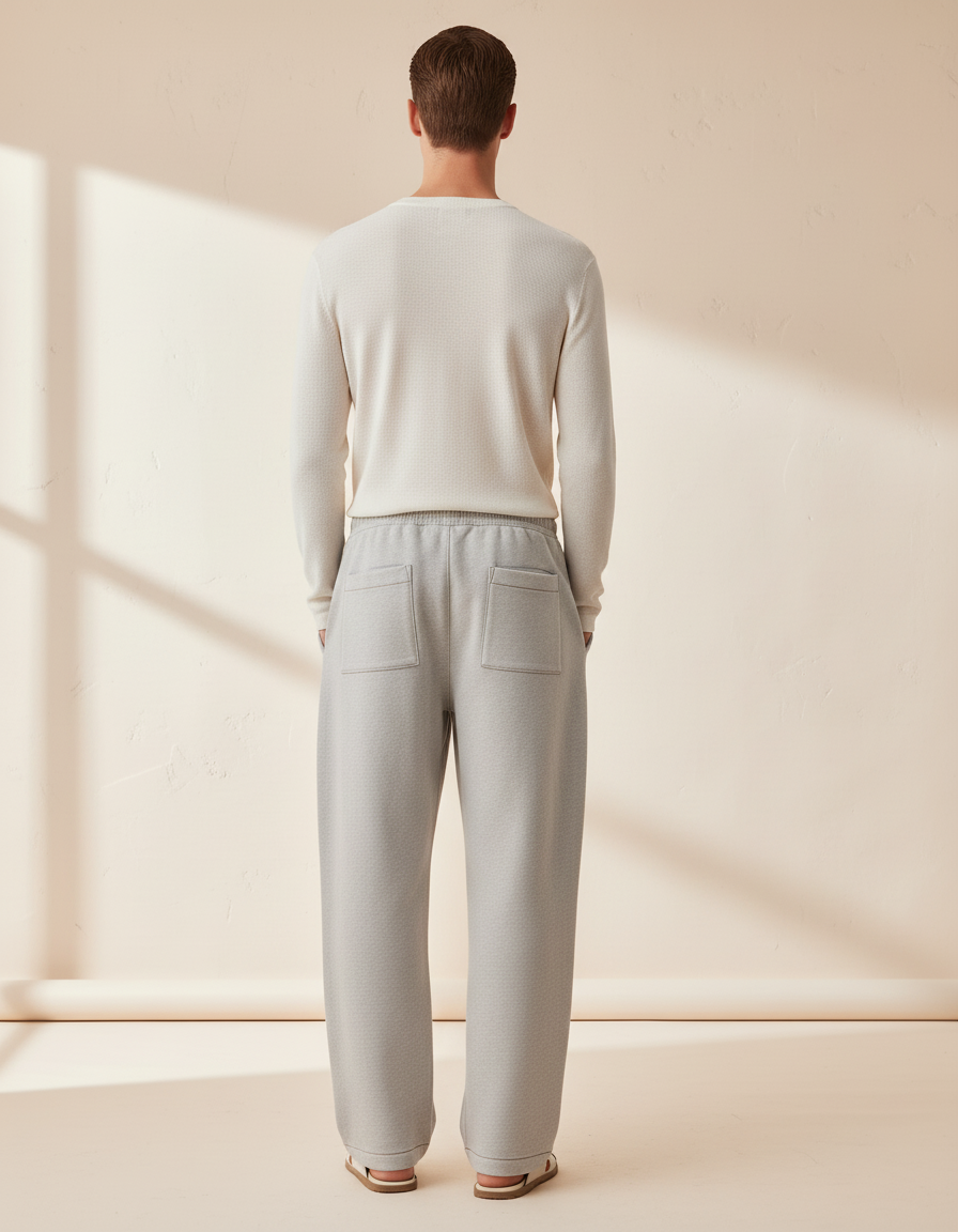 Pantalon Baggy Gris Clair Ample Molleton Brodé - vue 2