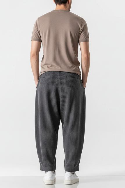Pantalon Baggy Côtelé Gris Plissé Ample Homme - Cordé - vue 2