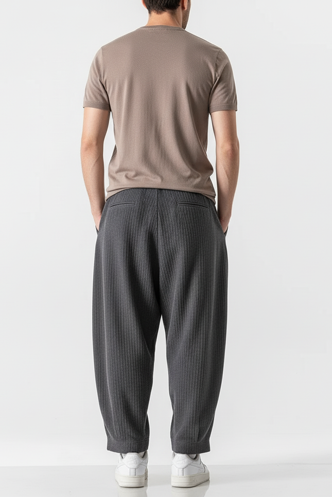 Pantalon Baggy Côtelé Gris Plissé Ample Homme - Cordé - vue 2