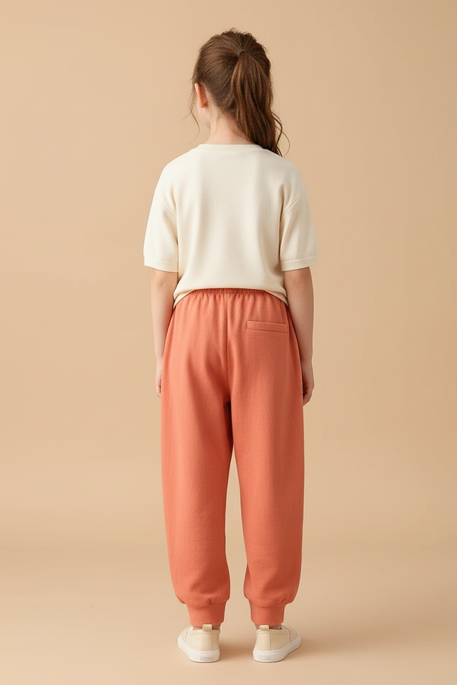 Pantalon Baggy Orange Coton Ample Décontracté Enfant Brodé - Molleton - vue 2