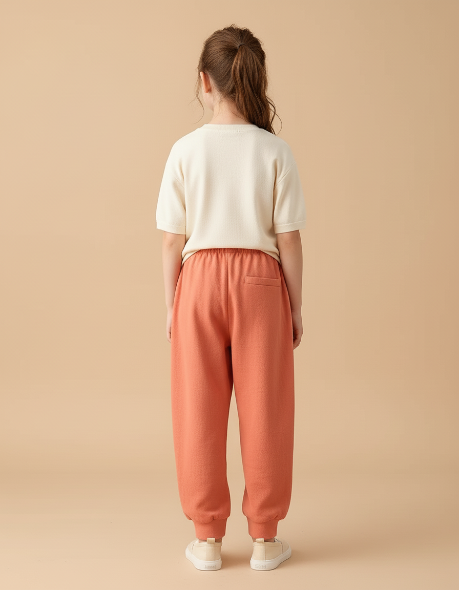 Pantalon Baggy Orange Coton Ample Décontracté Enfant Brodé - Molleton - vue 2