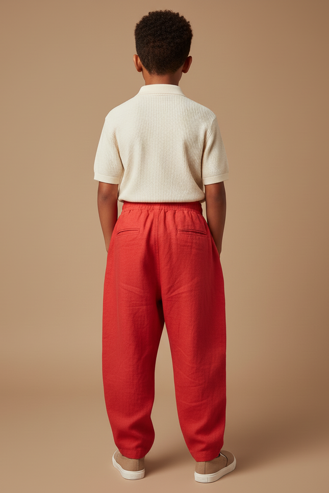 Pantalon Baggy Rouge Lin Ample Plissé Enfant - vue 2