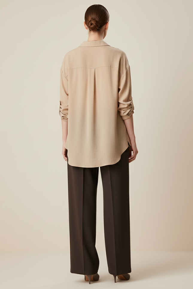 Pantalon Baggy Marron Ample Fluide Élégant Femme - Viscose - vue 2