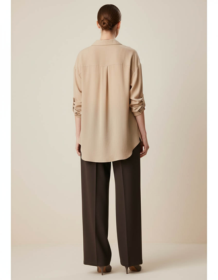 Pantalon Baggy Marron Ample Fluide Élégant Femme - Viscose - vue 2