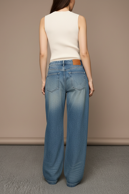 Pantalon Baggy Jean Bleu Délavé Ample Large Tendance - vue 2