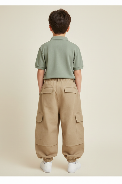 Pantalon Baggy Kaki Cargo Ample Plissé Garçon - Toile - vue 2