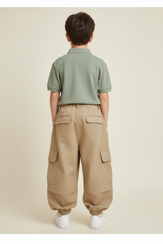 Pantalon Baggy Kaki Cargo Ample Plissé Garçon - Toile - vue 2