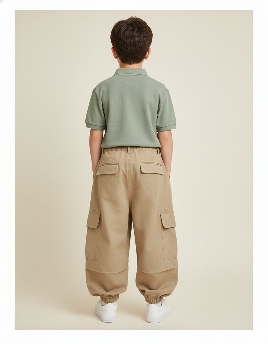 Pantalon Baggy Kaki Cargo Ample Plissé Garçon - Toile - vue 2