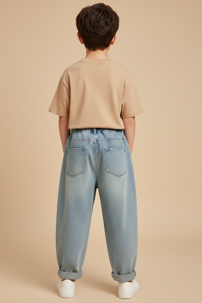 Pantalon Baggy Jean Clair Ample Déchiré Dessins Garçon - Bleu - vue 2