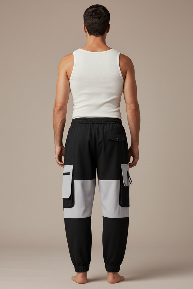 Pantalon Baggy Noir Cargo Imprimé Ample Joggers Homme - Polyester - vue 2