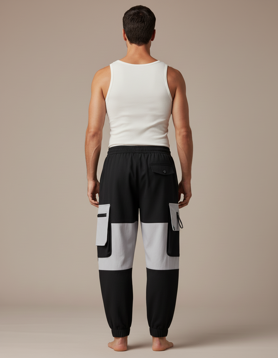 Pantalon Baggy Noir Cargo Imprimé Ample Joggers Homme - Polyester - vue 2
