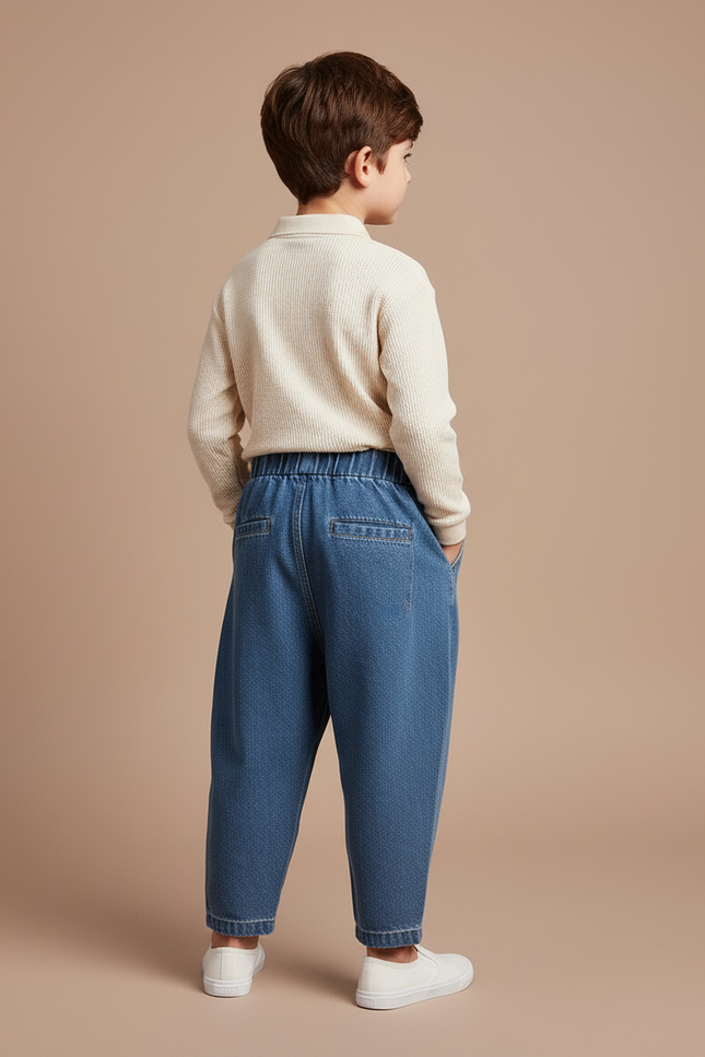 Pantalon Baggy Jean Bleu Taille Élastique Ample - vue 2