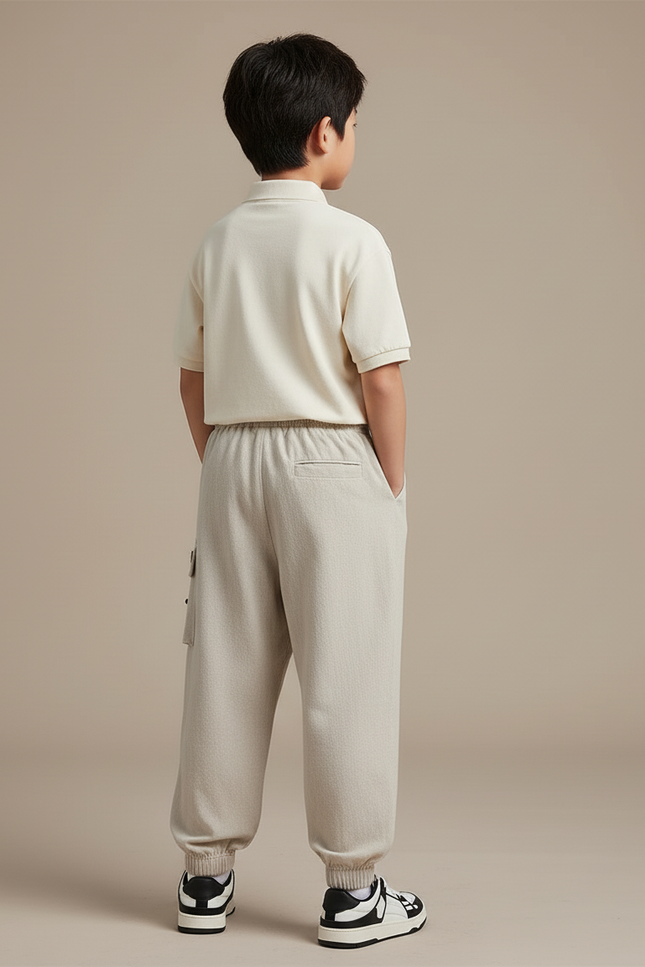 Pantalon Baggy Garçon Beige Cargo Coton - Lin - vue 2