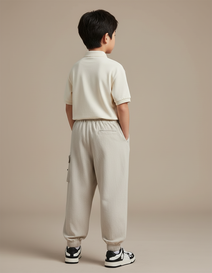 Pantalon Baggy Garçon Beige Cargo Coton - Lin - vue 2