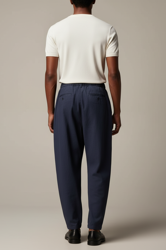 Pantalon Baggy Bleu Marine Plissé Ample Décontracté Homme - Coton - vue 2