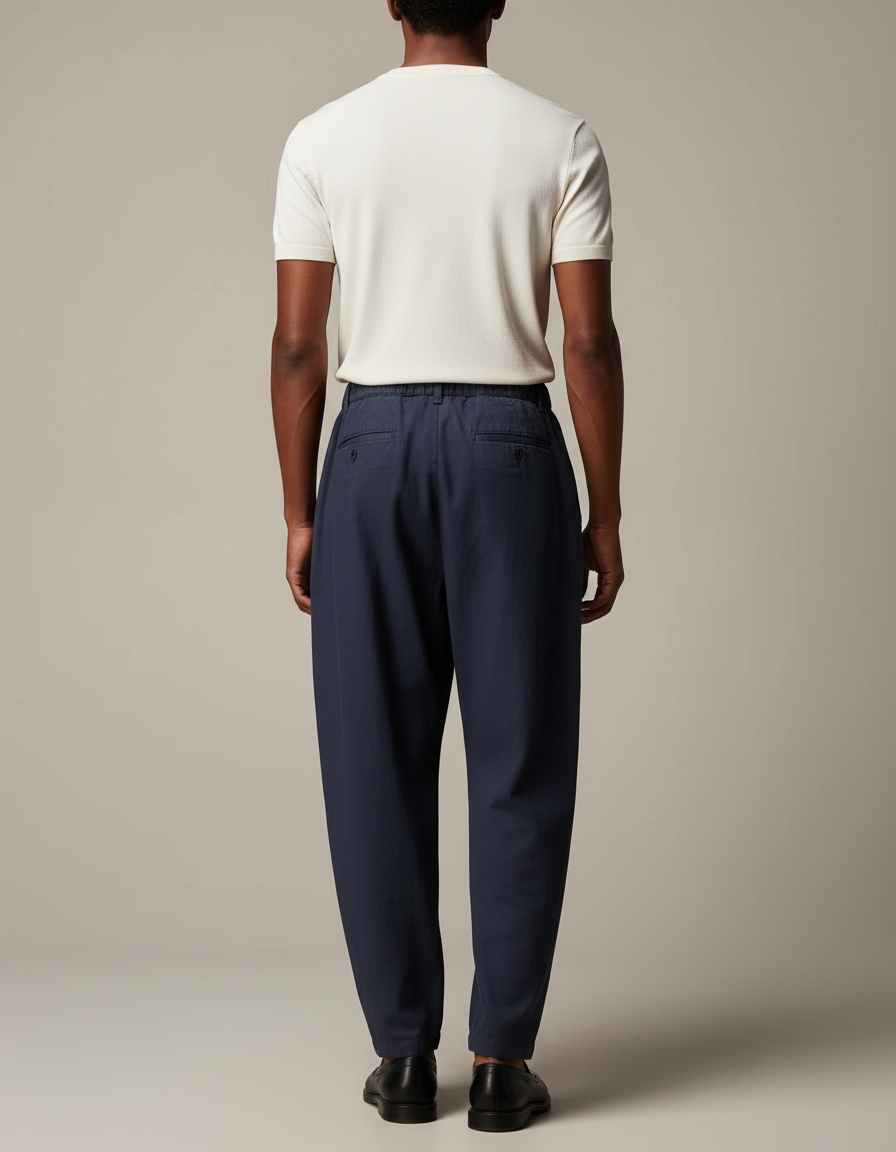 Pantalon Baggy Bleu Marine Plissé Ample Décontracté Homme - Coton - vue 2