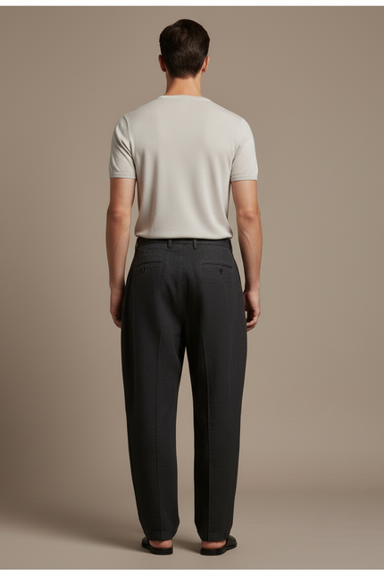 Pantalon Baggy Gris Foncé Lin Ample Plissé Décontracté Homme - vue 2
