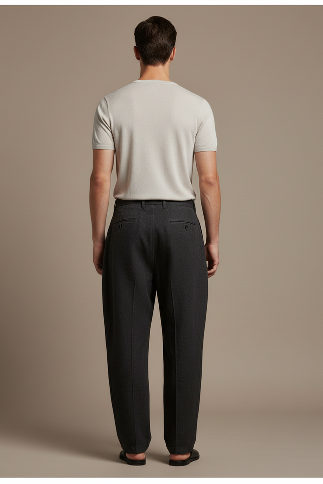 Pantalon Baggy Gris Foncé Lin Ample Plissé Décontracté Homme - vue 2