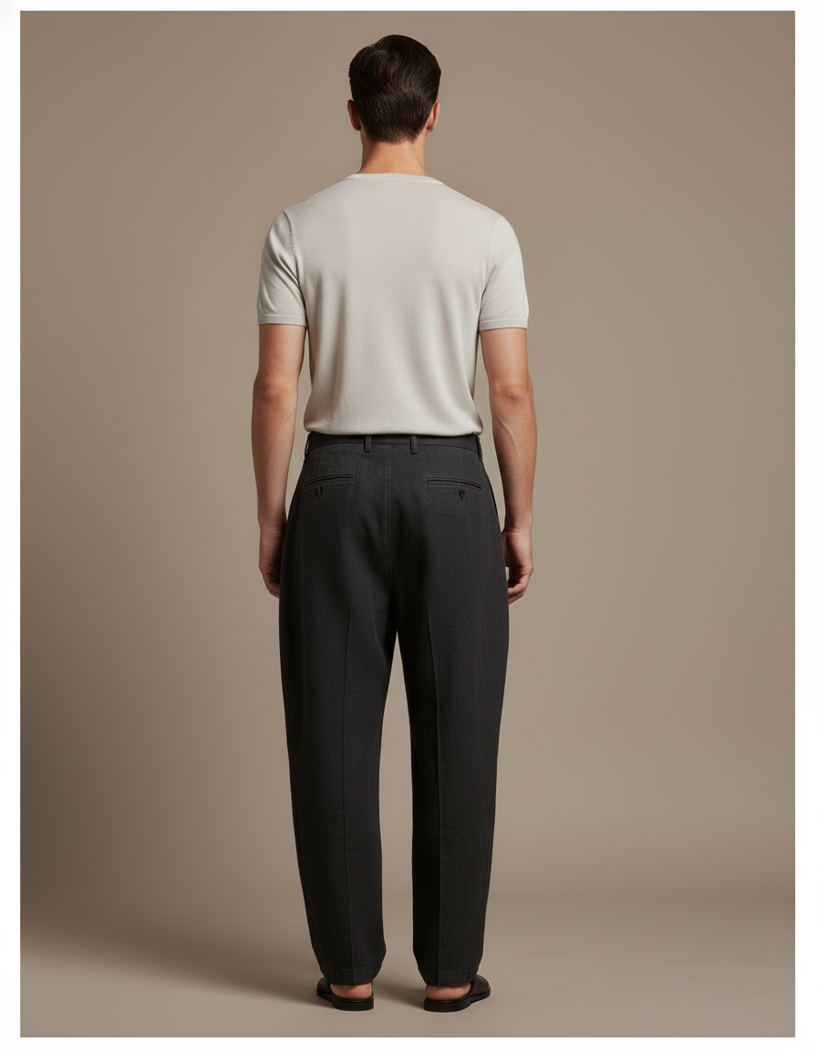 Pantalon Baggy Gris Foncé Lin Ample Plissé Décontracté Homme - vue 2