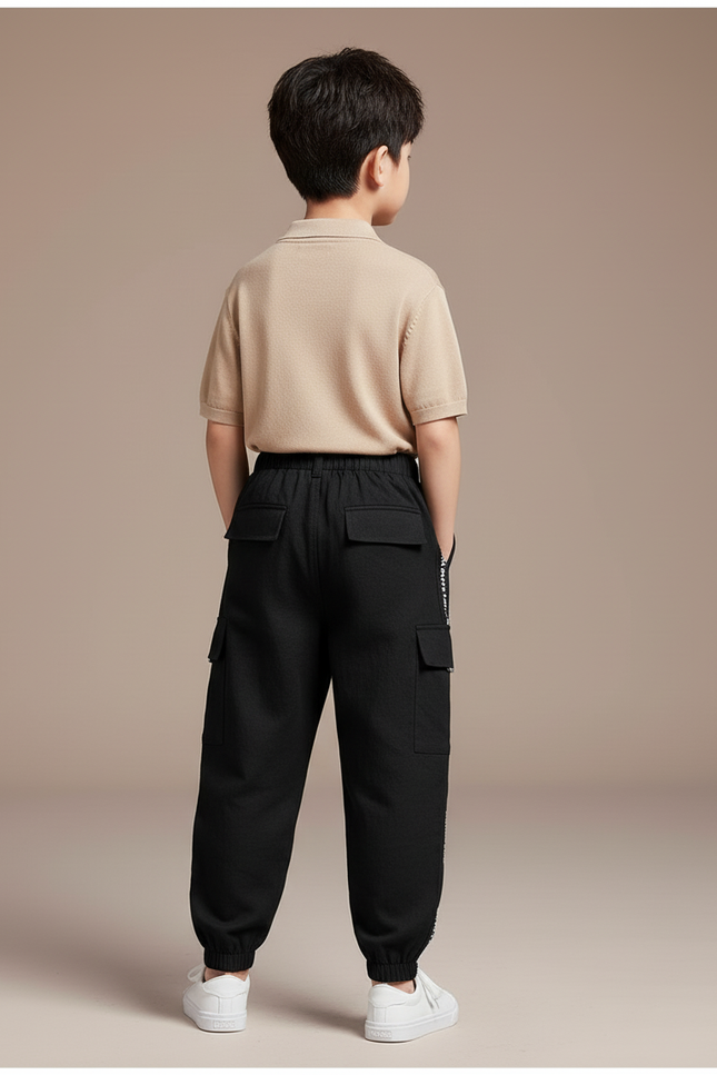 Pantalon Baggy Noir Cargo Décontracté Enfant - Toile - vue 2