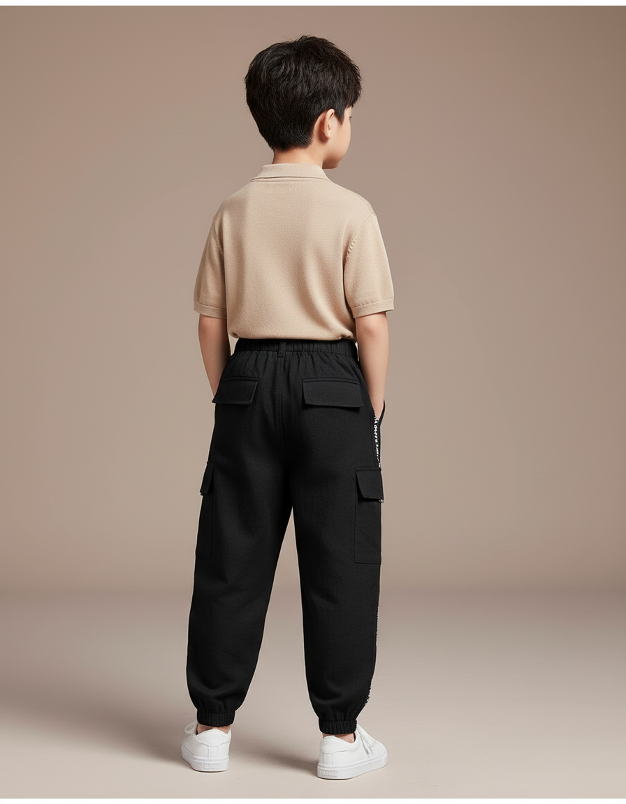 Pantalon Baggy Noir Cargo Décontracté Enfant - Toile - vue 2
