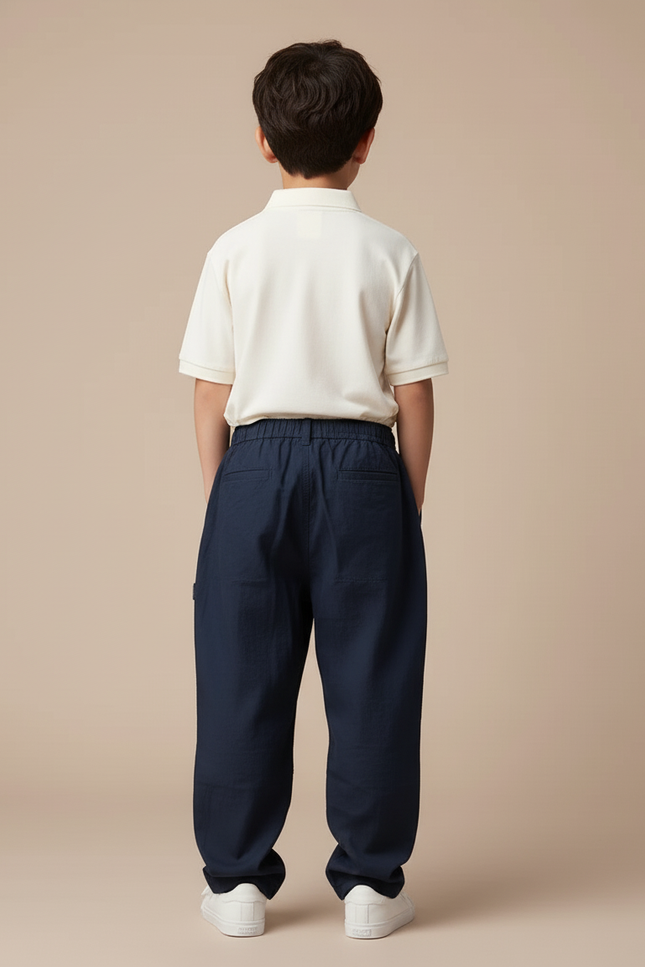 Pantalon Baggy Bleu Marine Ample Décontracté Coton Garçon - vue 2